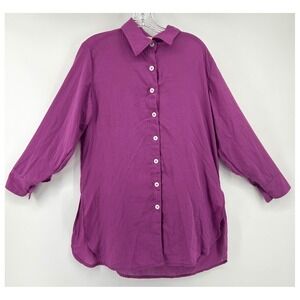 Freely Womens Purple Button Down Tunic Shirt Recycled Rayon Blend Small